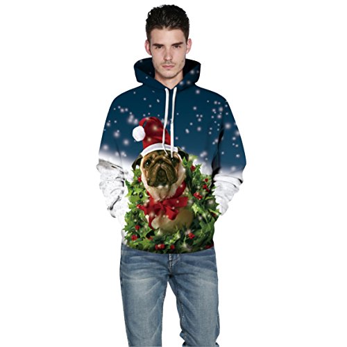 Image of Couple Cute 3D Santa Print Ugly Christmas Kangaroo Pocket Sweatshirt Hoodies Pullover