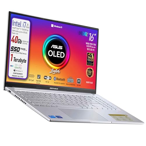 Immagine prodotto: ASUS Notebok Vivobook OLED 16" pantone valitated, Intel I7 13620H, Ram 40Gb, SSD Pci Nvme 1Terabyte, Windows 11, wi-fi 6, webcam, Usb3.2, Hdmi, Bt5.3, Tastiera retroilluminata, Preconfigurato