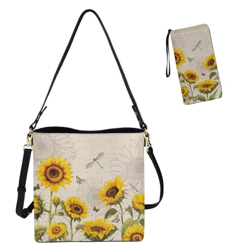 Crossbody Bags for Women Large Size Designer Leather Bucket Bag Purses Set Trendy Handbag with Wristlet Wallet