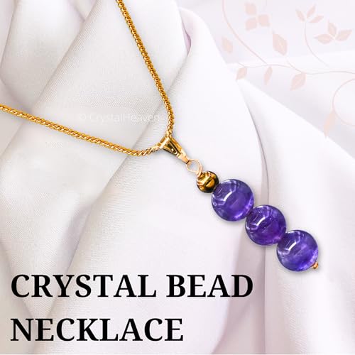 Image of Certified Crystal Pendant Necklace for Women - Original Crystals for Women, Natural Healing Crystal Stone Necklace for Women with Authenticity Certificate (Beads Bar, Gold)