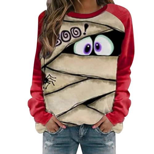 Sweat-shirt sans capuche pour femmes rouge M avec poche imprimé Halloween
