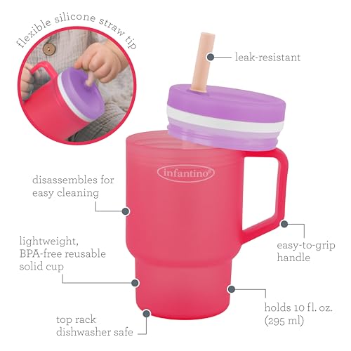 Infantino My 1st Tumbler, Durable Plastic Sippy Cup with Straw & Handle, Spill-Resistant, for On-The-Go, BPA-Free Transition Baby Cup, Hibiscus (Pack of 2) - Image 5