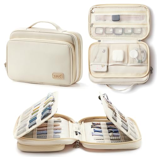 Linpr 36-Slot Watch Band Organizer Bag Waterproof Oxford Watch Band Holder for Women and Men Travel Carrying Case for iWatch Smartwatches Straps Spring Bars Cable Accessories (Beige)