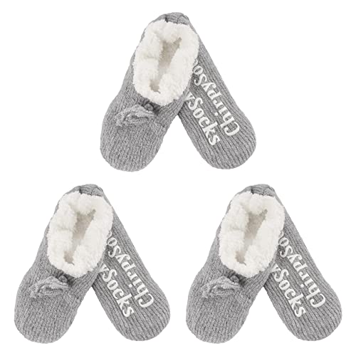 Image of BambooMN Adult Women Super Soft Warm Cozy Fancy Yarn Slippers Non-Slip Lined Socks, Indoor Comfy House Slippers, 3 Pairs