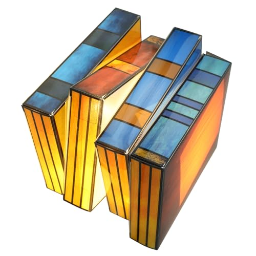 DIYEAH Stacked Books Stained Glass Lamp Soft Nightstand Light for Bedside Reading Lamp