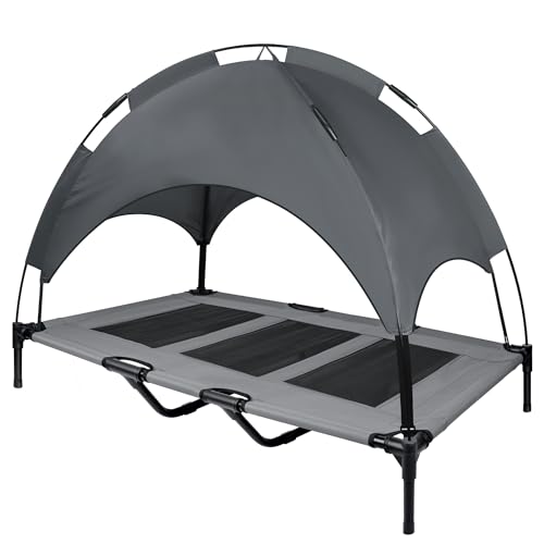 TRMLBE Tumbona para perros con techo, cama elevada para perros y gatos, con tela impermeable y transpirable, sofá para perros pequeños, perros grandes, 122 x 92 x 102 cm, gris