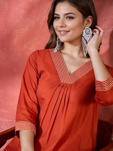 Image of Truvon Fashions Stylish Women's Co-Ord Kurta with Pant Set Cotton Floral Kurti for Women