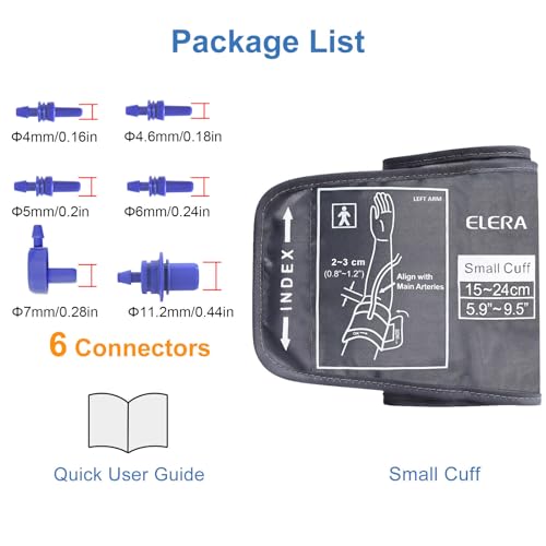 Image of ELERA Pediatric Blood Pressure Cuff for Kids & Women - Small Child BP Cuff (5.9-9.5 Inch Arm Circumference), Compatible with Most Monitors - Replacement Cuff with 6 Connectors