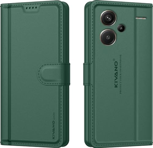 Image of KIVANO LUXE Compatible for Redmi Note 13 Pro Plus 5G Luxury Handmade Leather Magnetic Flip Folio Case | Card Holder & Kickstand | Slim Protective Cover | Unisex - Green