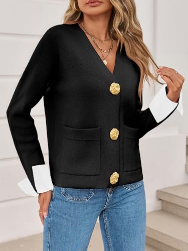 Saodimallsu Womens V Neck Cardigans Long Sleeve Button Down Loose Knit Dressy Casual Fall Sweater Balzer with Pockets4