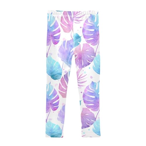 Watercolor Gradient Tropical Leaves Girls Leggings Soft Stretch Workout Yoga Dance Pants for Kids Casual Tights2