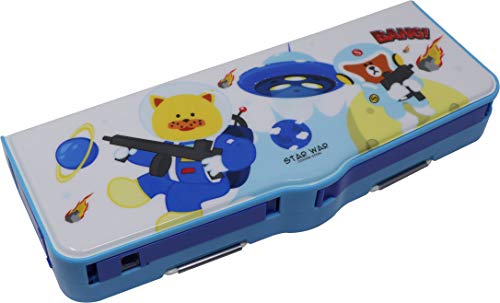 Image of QIPS Pop Out 4 Button Magentic Locking Jumbo Pencil Box, Multi-Functional Pencil Box for Kids, Light Blue