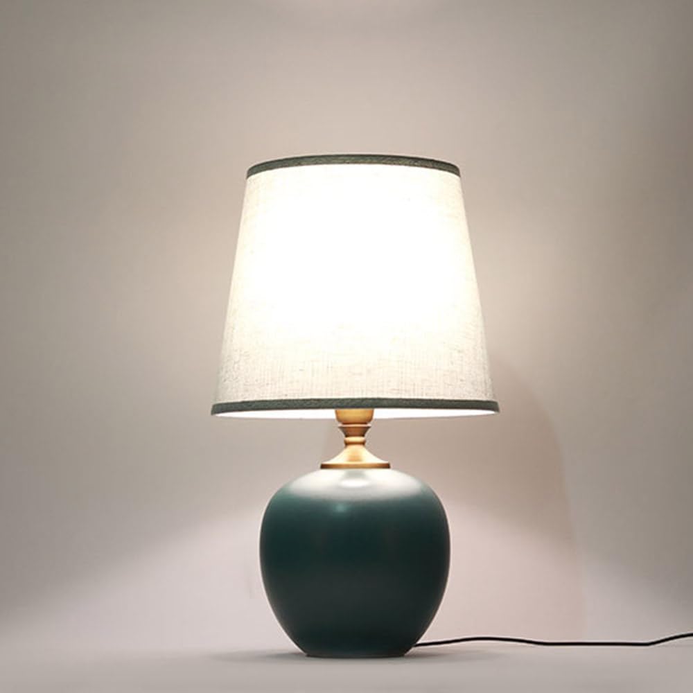 Mengjay E27 lampada da scrivania,Luce da Scrivania in Tessuto,Ceramica Lampada da scrivania,Lampada comodino per camera da letto ufficio soggiorno illuminazione decorativa (Verde)