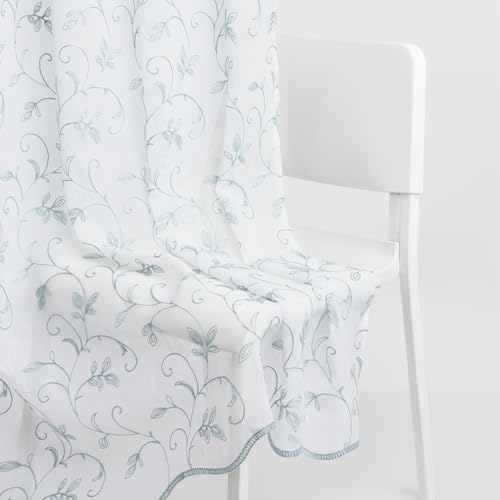 Image of haus & kinder Curtains 7 feet Long | Embroidery Sheer Curtains 7 Feet Long Pack of 1 | Door Curtains 7 feet Light-Filtering & Breathable Sheer Curtains (Willow Trail Sea Foam, 114x213cm)