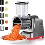 Electric Cheese Grater Salad Maker with 5 Different Shapes of Blades, 250W Automatic Cheese Shredder, Rotary Switch Kitchen Vegetable Chopper,Electric Salad Machine for Cheeses, Fruits