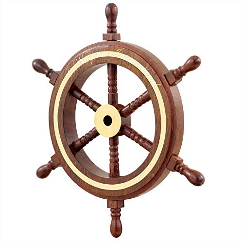 Nagina International 4" Small Rosewood Crafted Brass Ring Ship Wheel | Pirate's Kid Nautical Decor Steering Wheel | Maritime Nursery Decor #TOP7