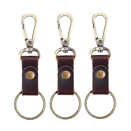 MY MEMORY Handmade Genuine Leather Key Chain,Universal Key Fob Holder Key Chain with 360 Degree Rotatable,Car Keychain Organizer for Men and Women,3 Pieces,coffee