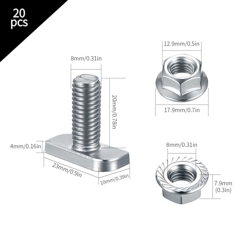 T Slot Bolts, M8 x 20mm Hammer Head Bolt T Screws - Image 2