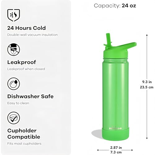 Insulated Stainless Steel Water Bottle with Straw, Ceramic-Lined, BPA-Free & Leak-Proof, 24 oz, Green Shimmer