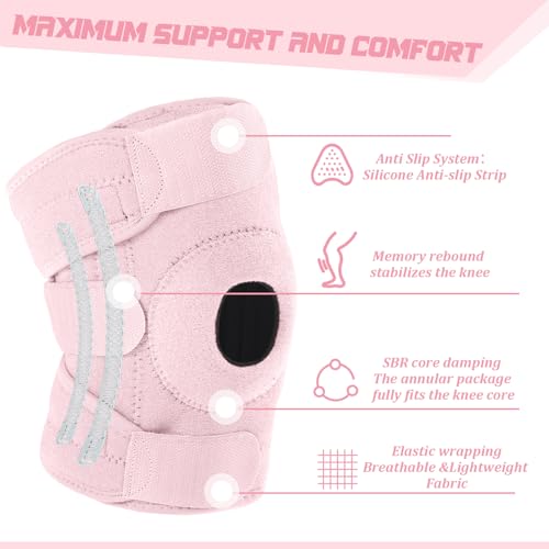 Image of Foilswirl 1 Pcs Kids Knee Brace with Side Stabilizers,Pink | Patella Gel Pad Opening, Adjustable Straps Youth Child Knee Brace Support, Meniscus Tear Sports Running