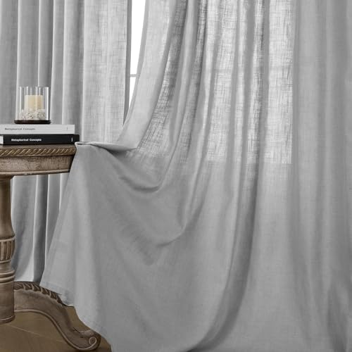 Image of Joydeco Linen Curtains for Living Room,Light Filtering Rod Pocket Back Tab Semi Sheer Drapes Window Long Curtains 120 inches Long Ebony Grey