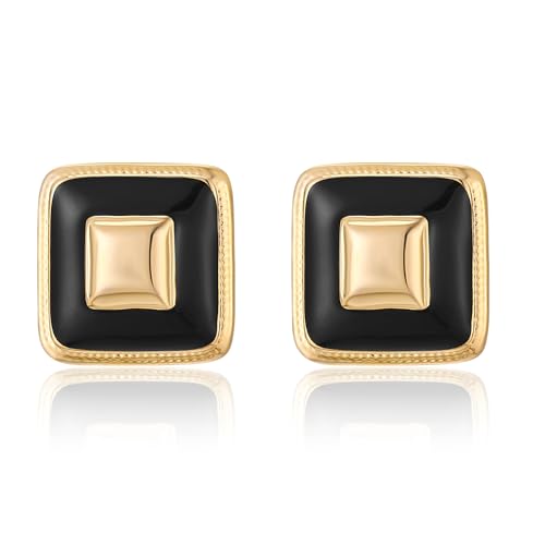 Chunky Gold Earrings Stud for Women Square Black Flower Stud Earrings Red Statement Earrings Dainty Large Retro Earrings Party Jewelry Gifts for Women