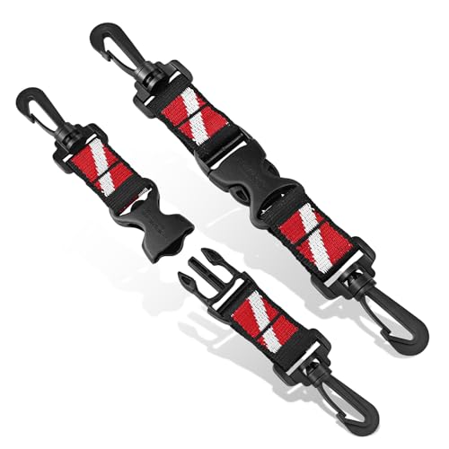OVOVFANY 2Pack Scuba Lanyard Clip, Heavy Duty Diving Lanyard Dive-Down Webbing Strap with Dual Plastic Clips and Quick Release Buckle for Holding Dive Cameras/Flashlights/Rods/Tools