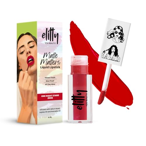 Image of Elitty Liquid Matte Lipstick | Transfer proof, Smudgeproof & Lightweight | One Night Stand (Red)- 4 ML
