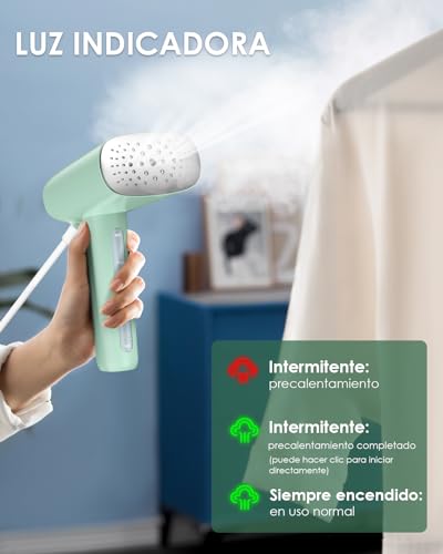 Miniatura 7 de Homeasy Plancha Vapor Vertical, Plancha De Ropa Vertical En Uso Húmedo Y Seco, Plancha Portátil Para Viaje, Plancha Vertical Vapor De Calentamiento Rápido, Depósito Desmontable Verde