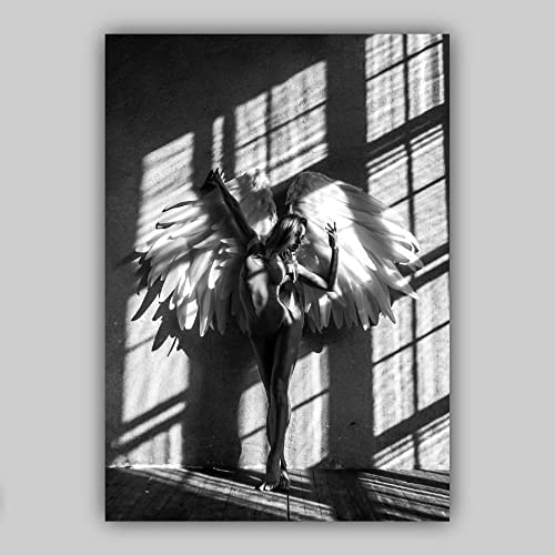 Artze Wall Art Fashion Woman Angel Wings Window Shadow Monochrome Photograph Gallery Wall Art Print Picture Poster 3-Piece Set - Image 3