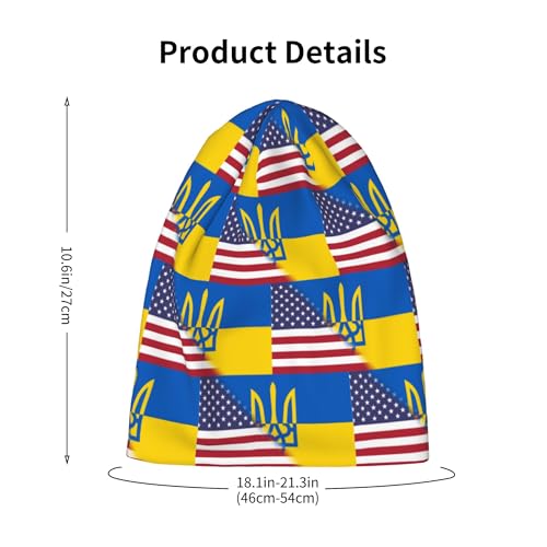 American Flag and Ukrainian Flag Kids Leisure Elastic Knitted Hat Junior Large Size Knit Cap Child Beanie Black2