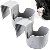 2 Stück Getränkehalter Kindersitz, Universal Becherhalter Kindersitz aus ABS-Kunststoff, Kinder Getränkehalter Autositz Flaschenhalter für Babyschalen, Kinderwagen, Rollstühle und Autos (Grau)