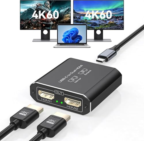 JCYMELE Dual 4K@60Hz Pantalla extendida USB C a Doble Adaptador HDMI para 2 Monitor Tipo C a HDMI...