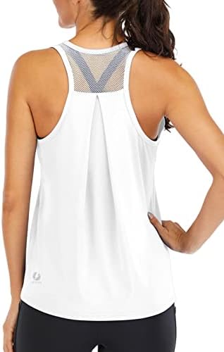 ICTIVE Workout Tops for Women Loose fit Racerback Tank Tops for Women Mesh Backless Muscle Tank Running Tank Tops Workout Tank Tops for Women Yoga Tops Athletic Exercise Gym Tops White L