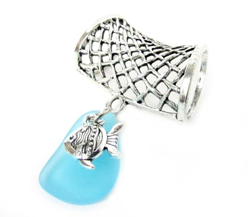 Sea Glass and Fish Charm Scarf Ring, Scarf Pendant, Scarf Slide, Scarf Jewelry, Accessories for Scarves2