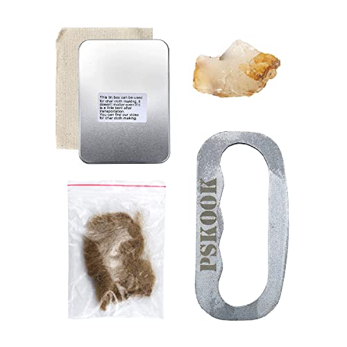 PSKOOK Flint and Steel Single High Carbon Steel Fire Striker English Flint Stone Emergency Jute Tinder Bushcraft