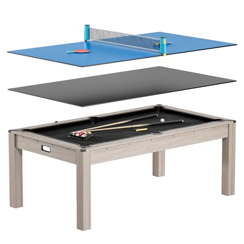 7 ft Pool Table Combo 3 in 1 Pool Dining & Table Tennis with Full Accessories HDF Wood Grain Finish & Chrome Accents