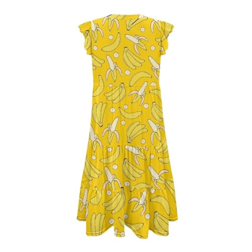 Image of Women's Casual Ruffle Sleeve Dress V Neck Pullover Dress Flowy A-Line Pleated Lightweight Dress with Pockets