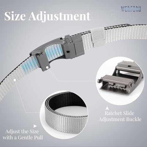 WERFORU Men Ratchet Belts Nylon Belts for Men Reversible Buckle Belt 2-in-1 Belt Casual Belt for Gift- (Grey/Black,43":Fit Waist Size 32"-36")3