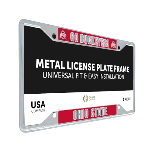Desert Cactus The Ohio State University License Plate Frame OSU Buckeyes Holder for Front or Back of Car Metal Car Tag Holder Officially Licensed (Slogan 1)
