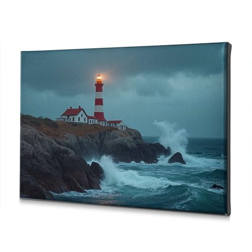 Phare dans la tempête toile rustique pour salon marin