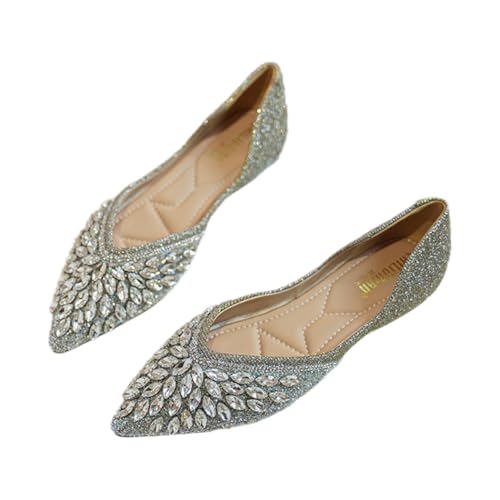 Women's Rhinestones Ballet Flats for Dress, Closed Pointed Toe Slip On Wedding Shoes for Women, Fashion Ballerina Flats