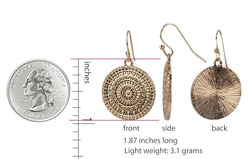 Boho Gold Hoop Drop Earrings with Lightweight Filigree Medallion Charm – 1.75 Inch Vintage-Inspired Dangle Earrings – Festival, Everyday, or Gift Jewelry for Women3