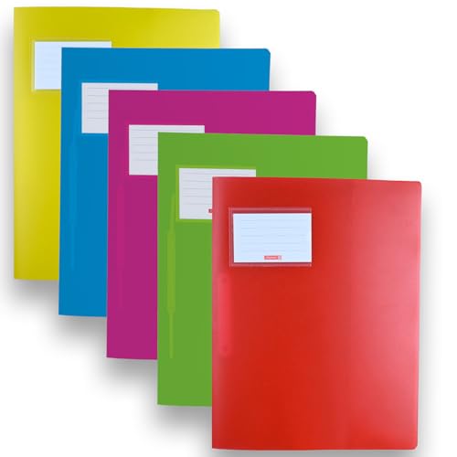 Brunnen | stabile Plastik Schnellhefter FACT!pp 5er Set für Format A4, aus transluzentem PP, mit Namensschild, mit Einstecktasche innen, rot, hellgrün, pink, azurblau und gelb (5er Set helle Farben)