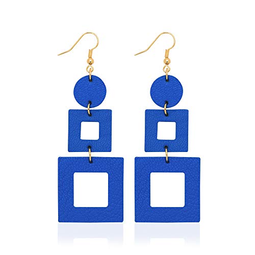 Gelvtic Genuine Leather Earrings For Women Hook Stud Handmade Color Geometric Big Drop Dangle Earring Asymmetrical Lightweight Jewelry Gift For Girl Christmas Valentines Holiday Party Decorations (Ea38-Blue) #TOP17