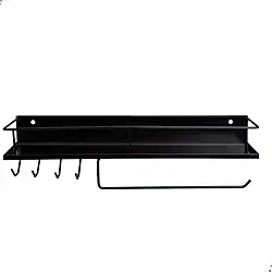 Suporte Porta Tempero Cozinha Prateleira de Parede Organizador Aço Resistente (Preto)