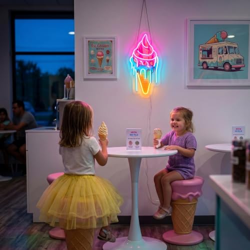 Image of Ice Cream Neon Sign for Wall Decor Dimmable Ice Cream Led Neon Sign for Ice cream Shop Birthday Party Bedroom Bar Drink Shop Wall Decoration USB Powered