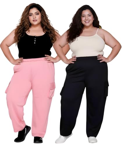 Image of White Moon Plus Size Women's 4 Pocket Cargo Joggers for Gym - Comfortable Track Pants for Women, Cotton Jogger, Ideal Track Pants for Women, Cargo Joggers for Everyday Wear (Pack of 2)