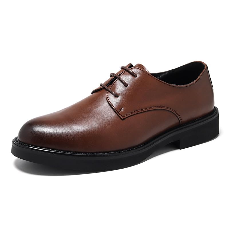 Formal Oxford Shoes for Men Lace Up Round Burnished Toe Vegan Leather Derby Shoes Anti-Slip Non Slip Block Heel Classic