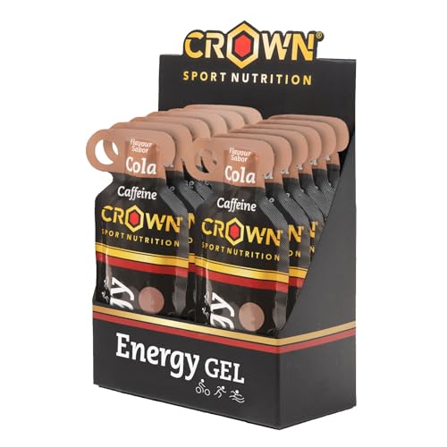 Crown Sport Nutrition Gel Energético - con o sin Cafeína - 10 unidades Carbohidratos en ratio 2:1:1 (Maltodextrina - Dextrosa - Fructosa) Ciclismo Running Deporte
